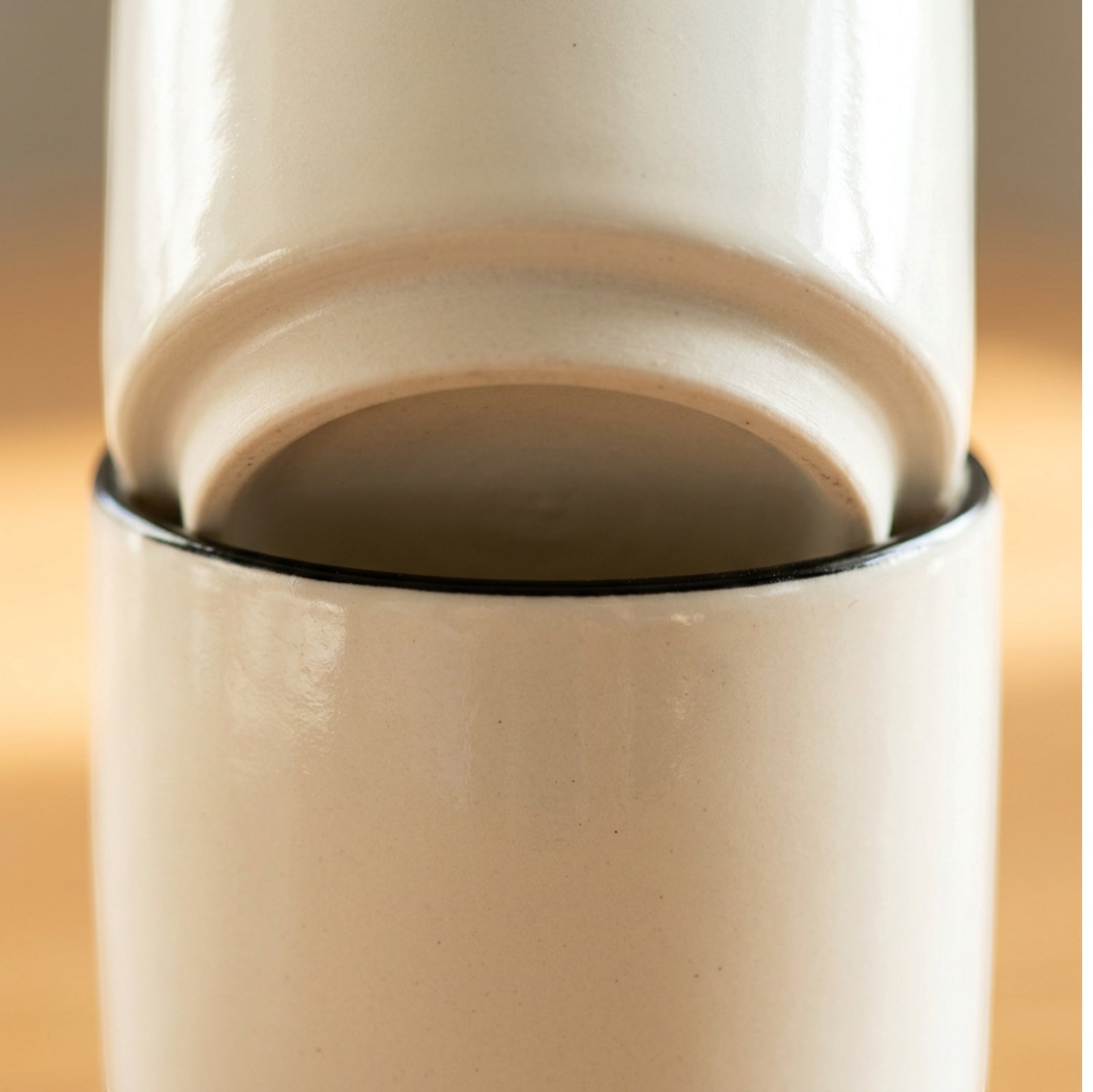 Linin Stackable Ceramic Cups 300 ml Ivory Black Set of 2 - Detail view